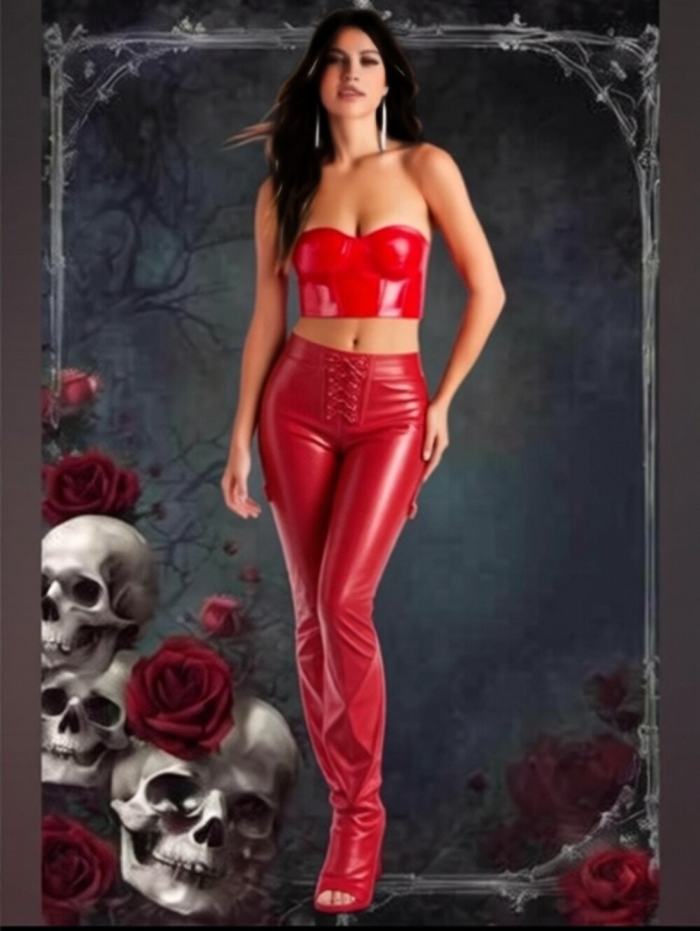 Red Faux Leather Corset Tube Top